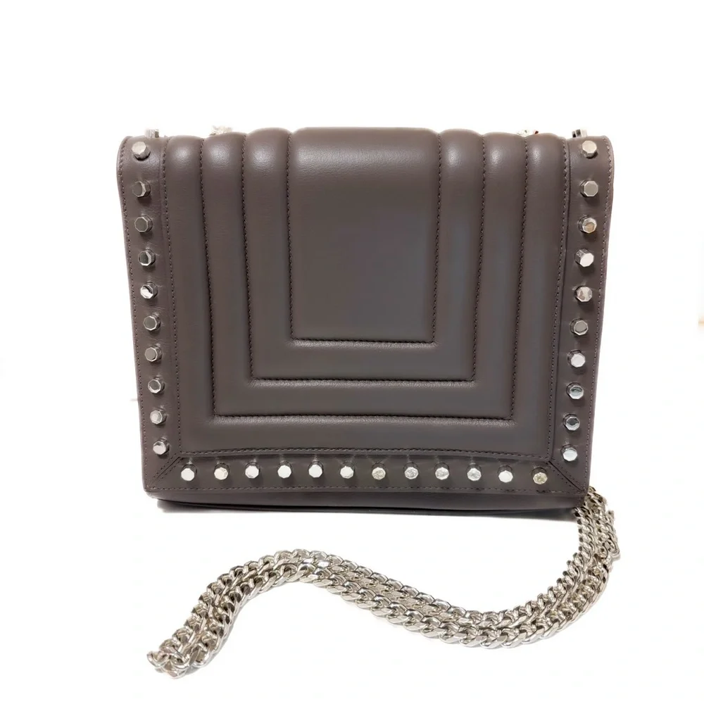 NEW - LUANA Italy “Devon Mini Crossbody” Grey Silver Studded Chain Leather Purse - Picture 4 of 5